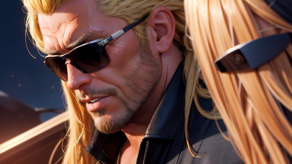 202305211346532084740396-1045649605-anime masterpiece, , highly detailed close-up of duane the bounty hunter, long hair, blonde hair, sunglasses, threatening look,.jpg